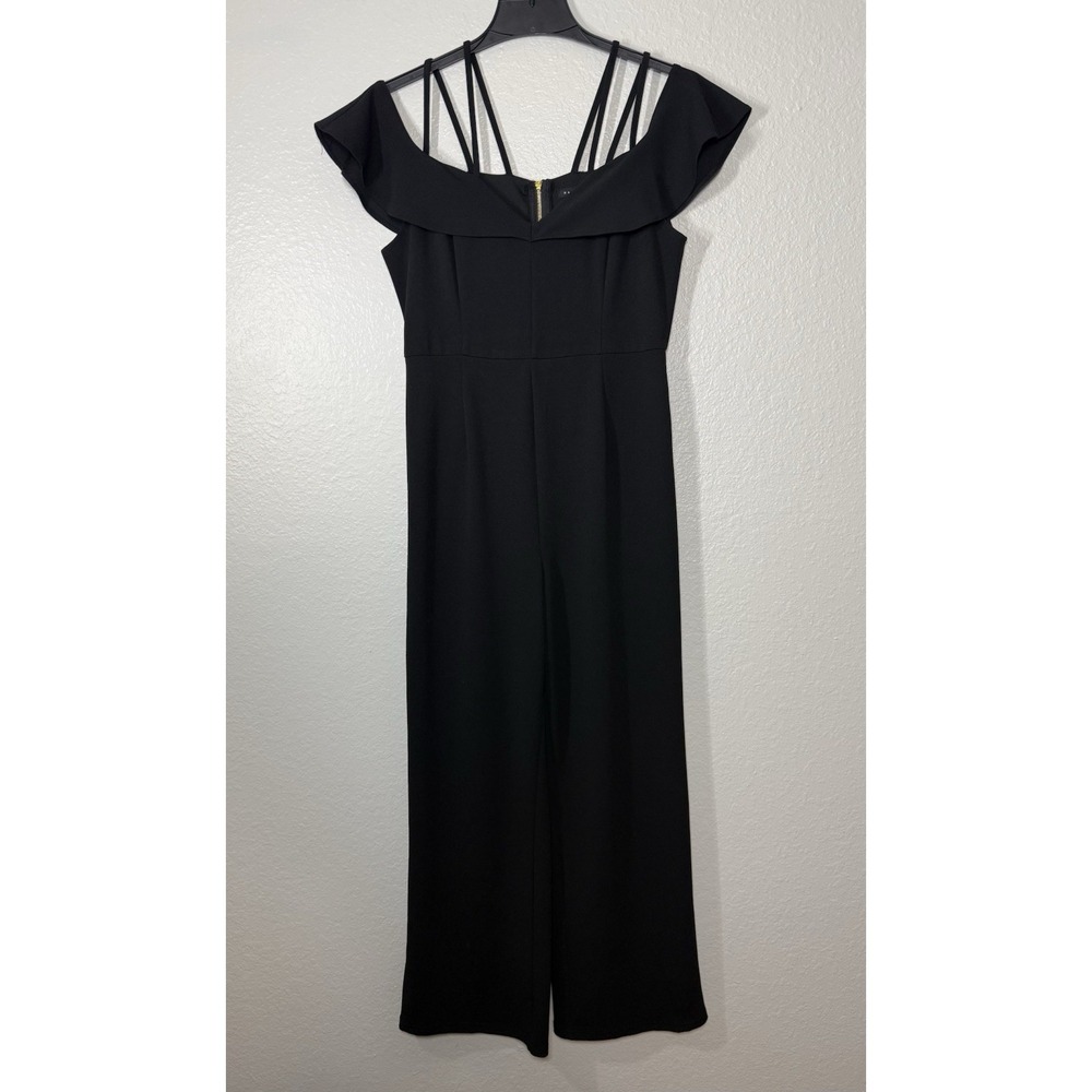 Haute Monde Strappy Off Shoulder Wide Leg Jumpsuit Women's Large Black